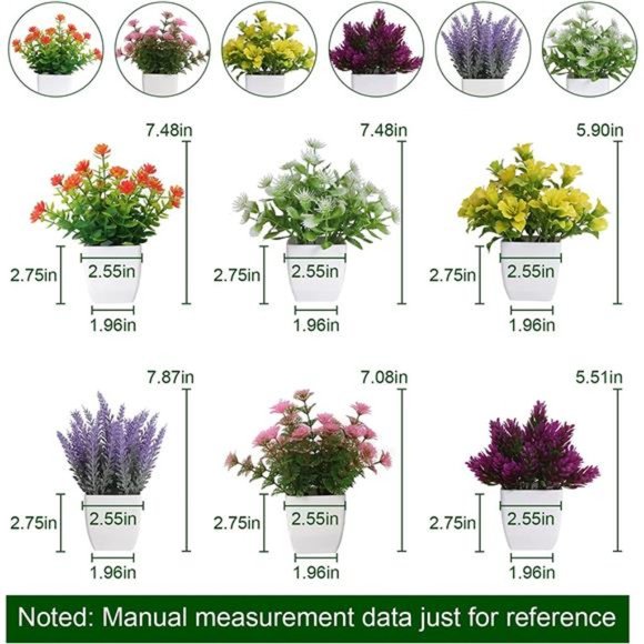 6pcs Artificial Pot Flowers Small Fake Plants with Pot Mini Potted Plants Decor - Picture 4 of 7